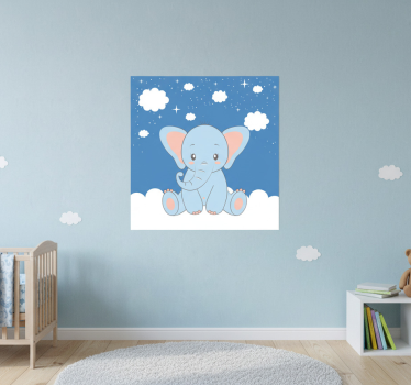 Poster chambre enfant éléphant mignon bleu cartoon - TenStickers