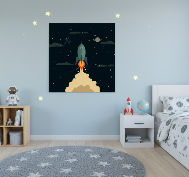 Poster chambre enfant fusée cartoon décollant vers l'espace - TenStickers
