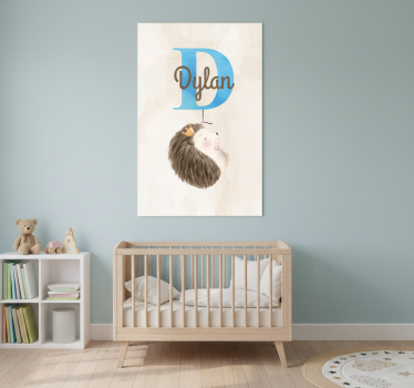 Poster chambre enfant hérisson avec initiale et prénom - TenStickers