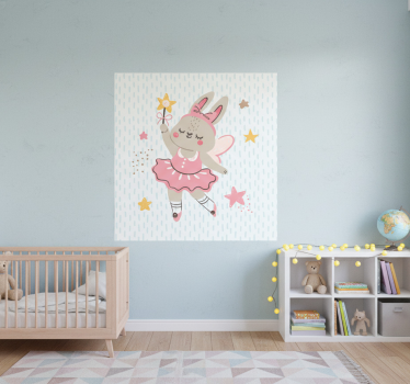 Poster chambre enfant illustration de fée lapin avec étoiles - TenStickers