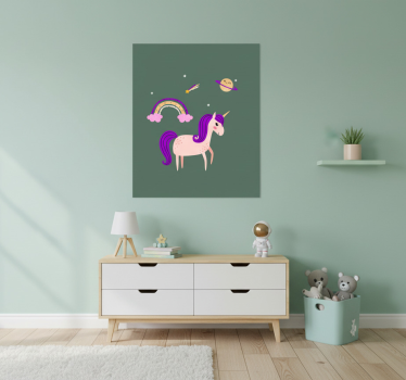Poster chambre enfant licornes artistiques sur fond vert - TenStickers