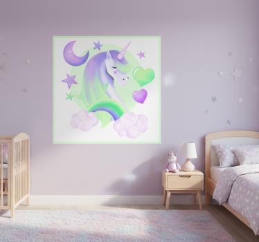Poster chambre enfant licorne bleue et verte - TenStickers