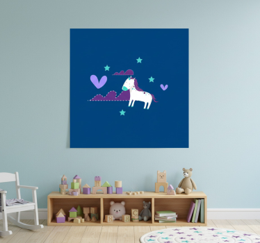 Poster chambre enfant licornes mignonnes nuages étoiles - TenStickers