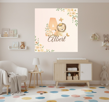 Poster chambre enfant lionne mignonne avec prénom - TenStickers