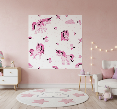 Poster chambre enfant monde licorne doodle - TenStickers