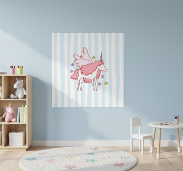 Poster chambre enfant motif licornes avec ailes et fleurs - TenStickers