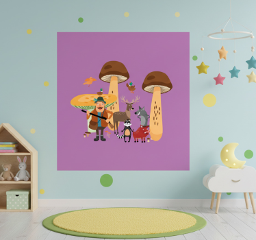 Poster chambre enfant oiseaux dans la forêt de champignons - TenStickers