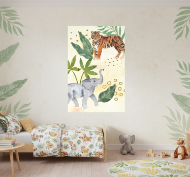 Poster chambre enfant rencontre d'animaux tropicaux - TenStickers