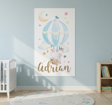 Poster chambre enfant trois animaux sur des ballons étoiles et nu - TenStickers