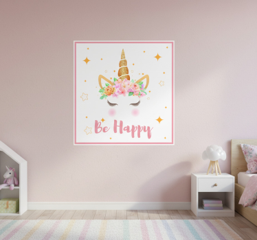Poster chambre enfant licorne avec phrase sois heureux - TenStickers