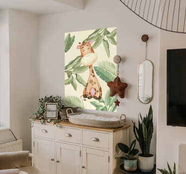 Poster mural dessin girafe dans la jungle - TenStickers