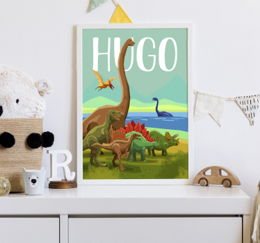Poster mural dinosaures avec prénom - TenStickers