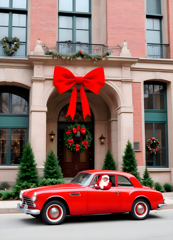 Poster Noël voiture en hiver - TenStickers