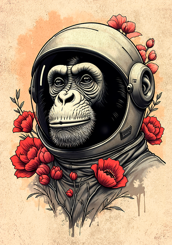 Poster dessin artistique singe astronaute - TenStickers