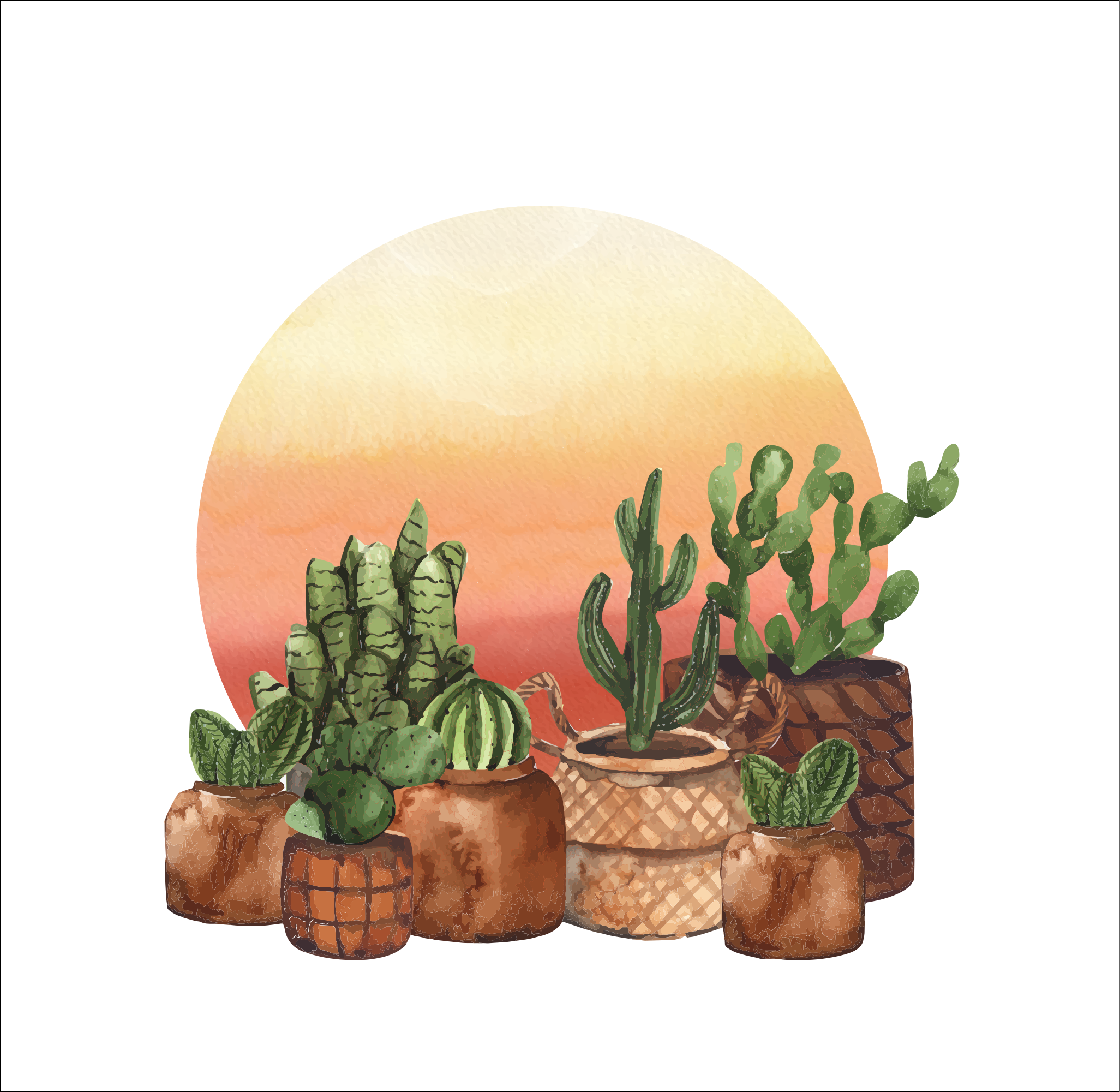 Poster cuisine cactus avec coucher de soleil en cercle - TenStickers