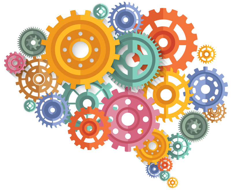 Poster bureau rouages colorés de cerveau - TenStickers