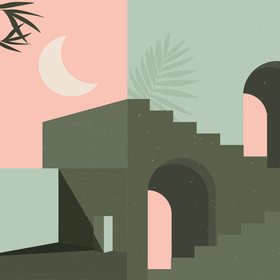 Poster salon formes artistiques rose et turquoise - TenStickers