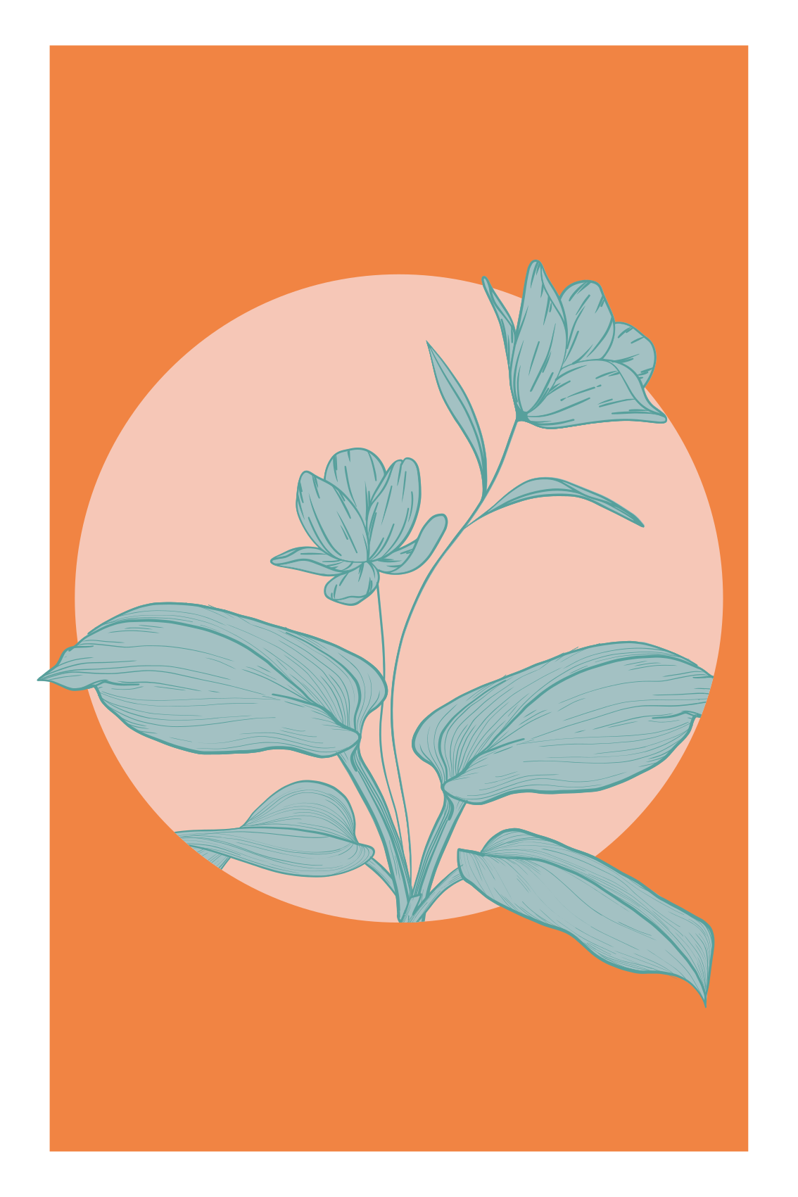Poster salon fleurs bleues sur formes orange - TenStickers
