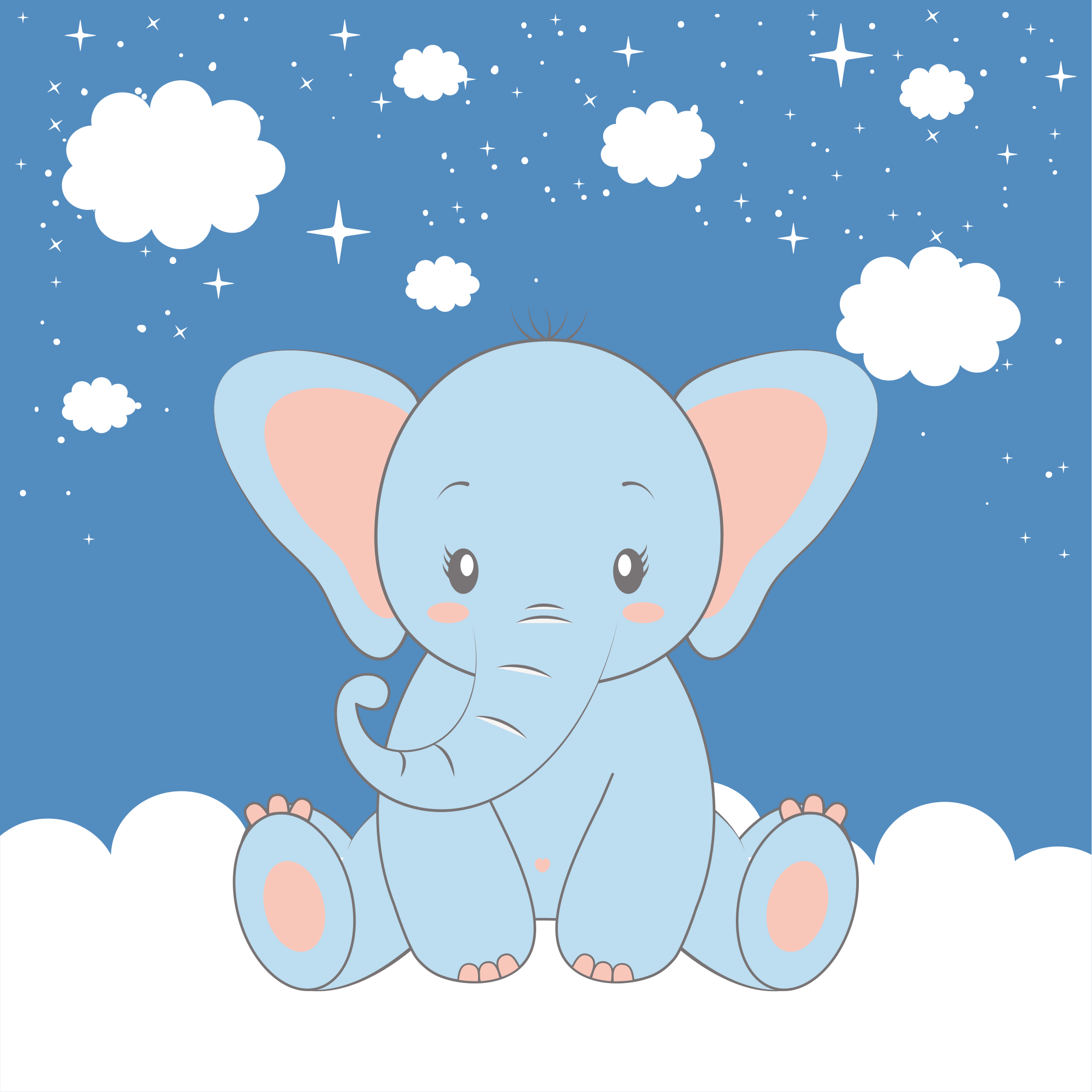 Poster chambre enfant éléphant mignon bleu cartoon - TenStickers