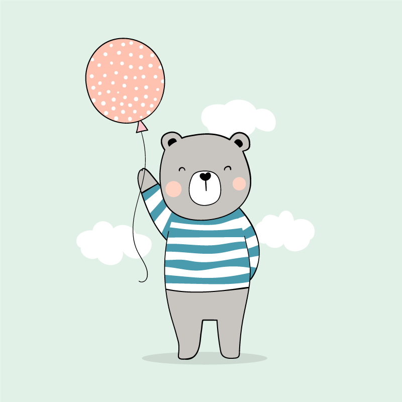 Poster chambre enfant ours bébé avec ballon - TenStickers