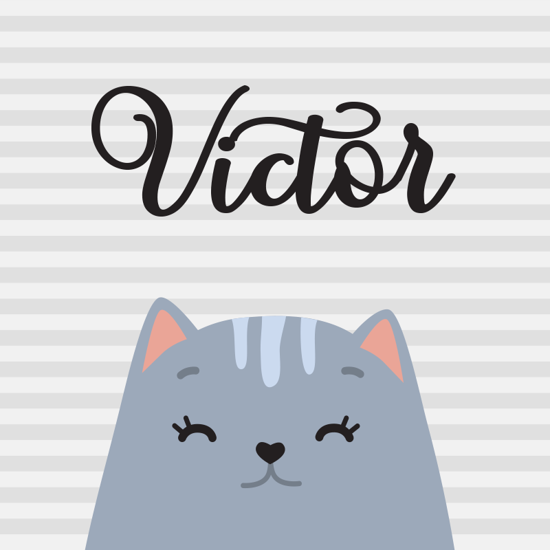 Poster chambre enfant chat nordique avec nom - TenStickers