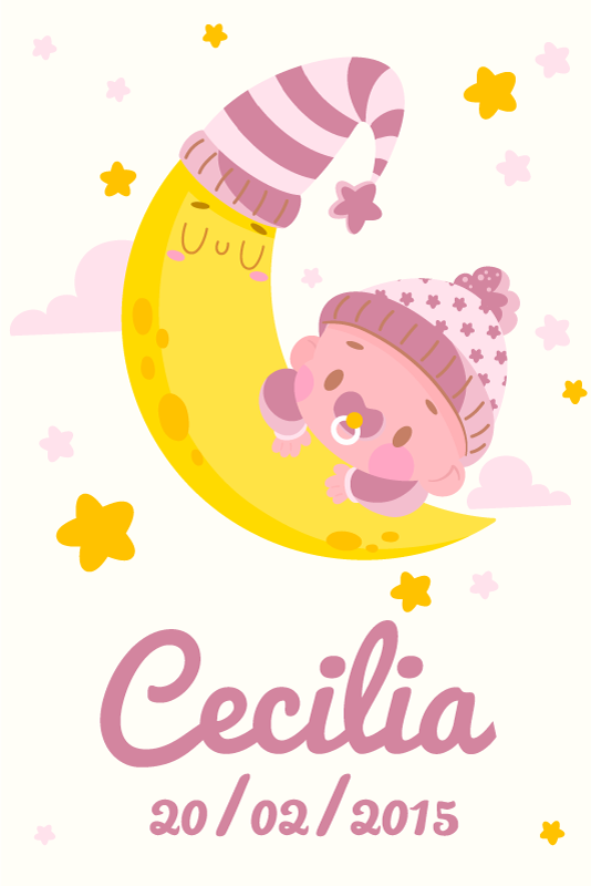 Poster chambre enfant bébé avec nom et date de naissance - TenStickers