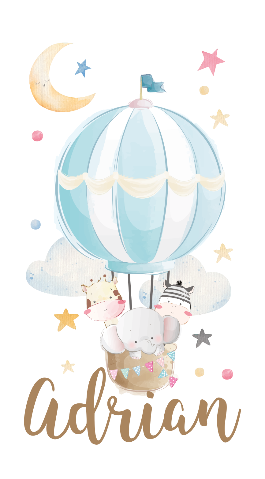 Poster chambre enfant trois animaux sur des ballons étoiles et nu - TenStickers