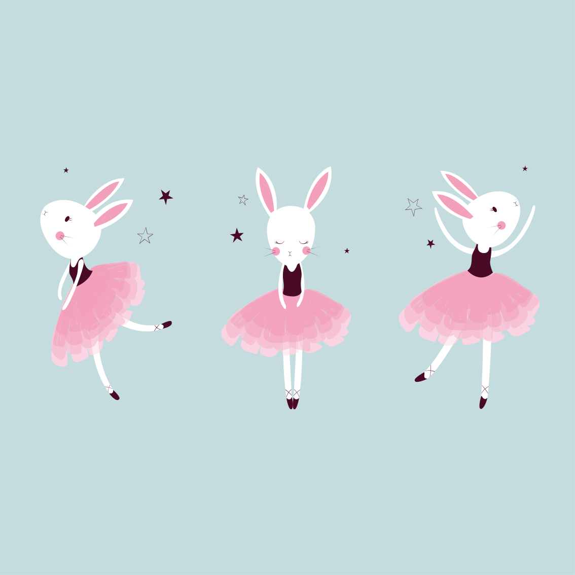 Poster chambre enfant danseuse lapin dans les roses - TenStickers