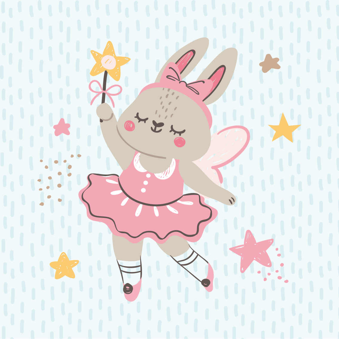 Poster chambre enfant illustration de fée lapin avec étoiles - TenStickers