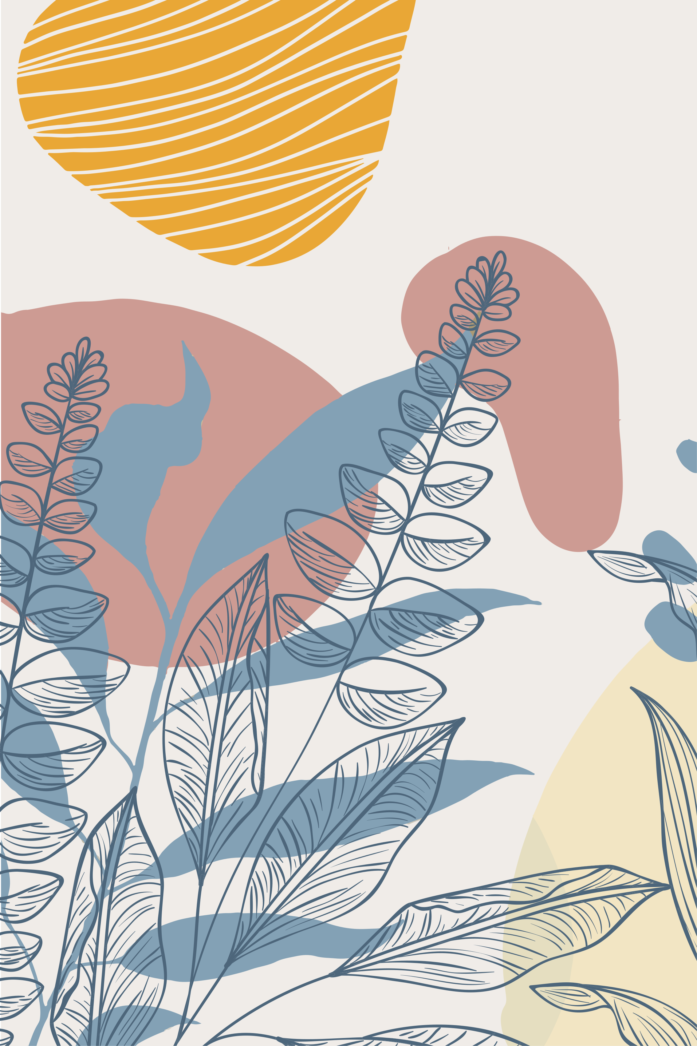 Poster fleurs et plantes style scandinave abstrait - TenStickers