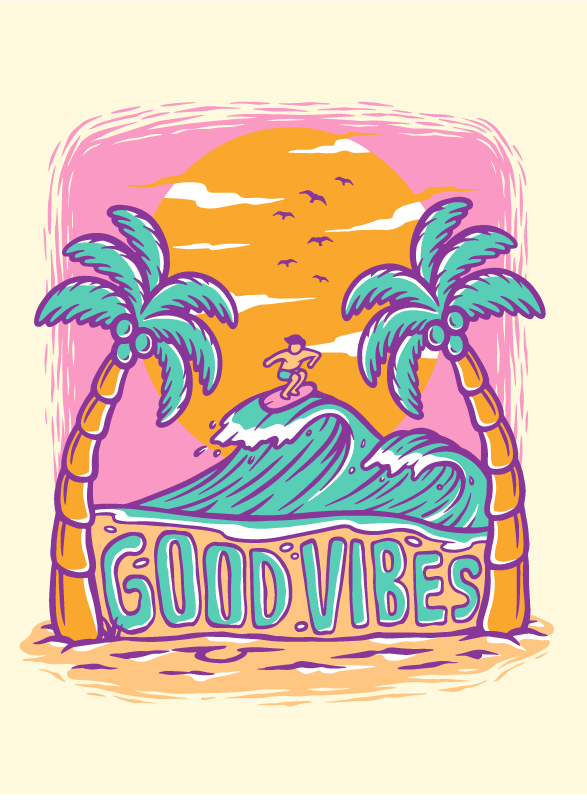 Poster ados vibes positives surf - TenStickers