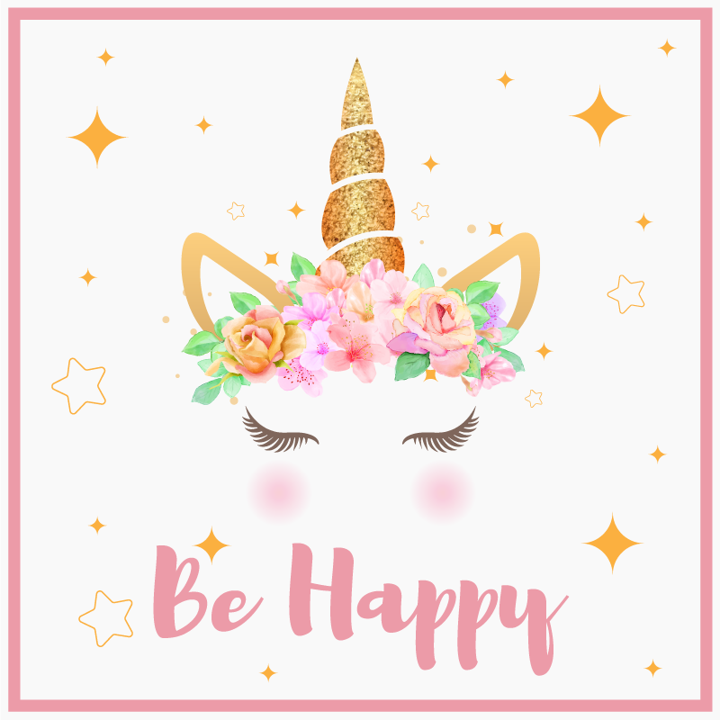 Poster chambre ado licornes phrase sois heureux - TenStickers