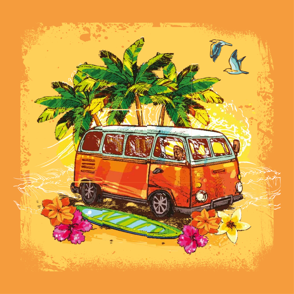 Poster villes et pays fourgon de surf classique - TenStickers