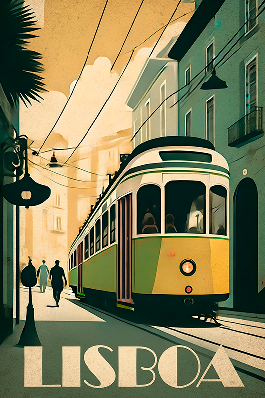 Poster villes et pays illustration vintage lisbonne - TenStickers