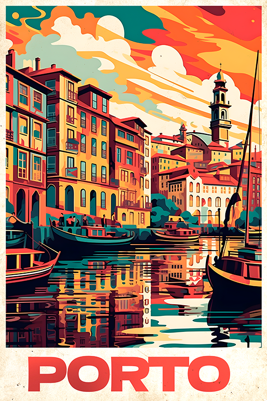 Poster villes et pays affiche vintage oporto - TenStickers