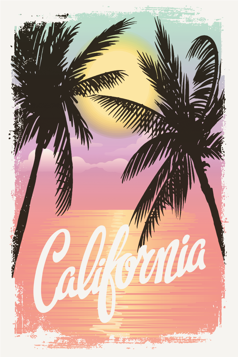 Poster villes et pays vibes du coucher de soleil californien - TenStickers