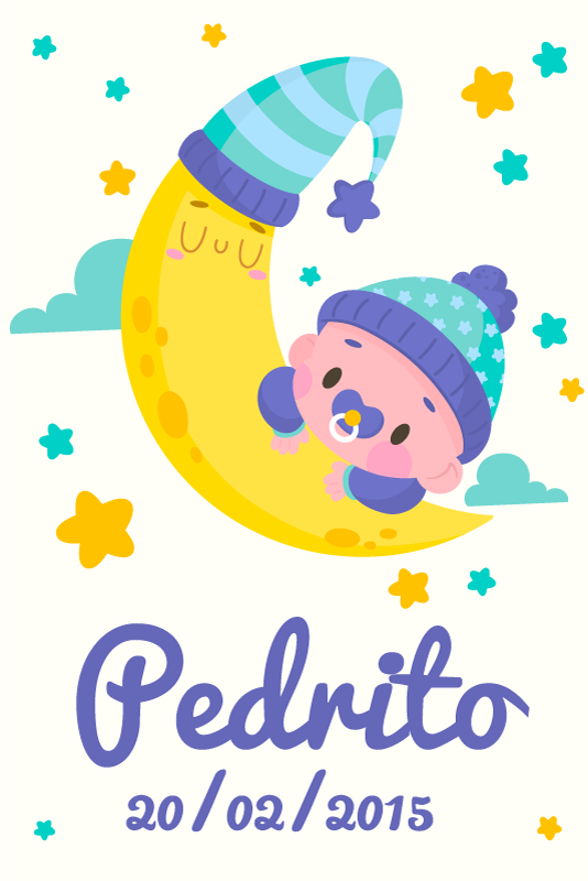 Poster personnalisable bébé endormi sur la lune - TenStickers