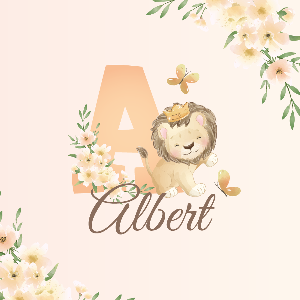 Poster personnalisable lion mignon et fleurs - TenStickers