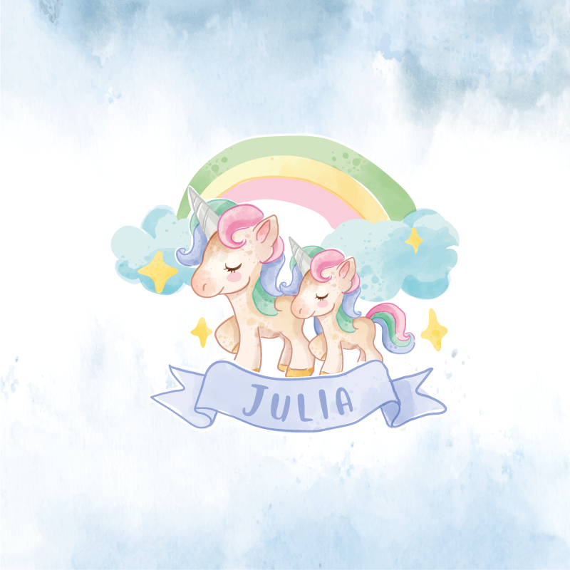 Poster personnalisable duo de licornes adorables - TenStickers