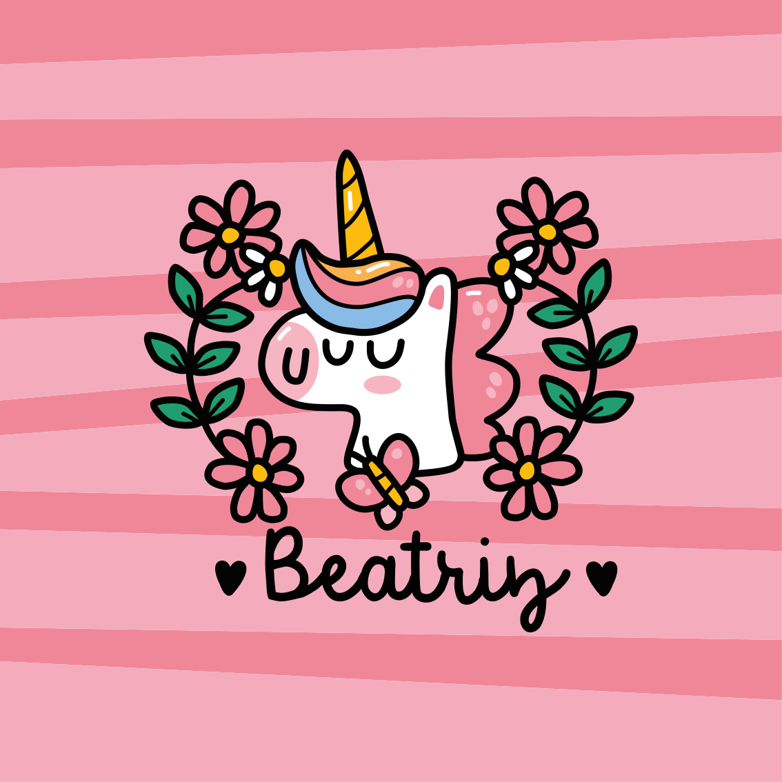 Poster personnalisable licorne fleurie mignonne - TenStickers