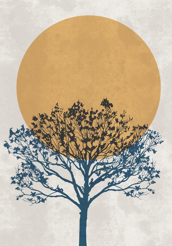 Poster arbre avec lever de soleil - TenStickers