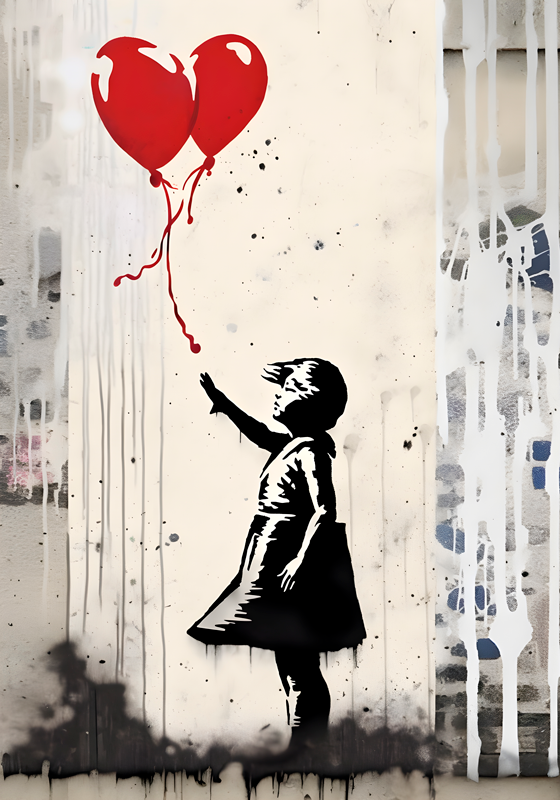 Poster art fille au mur avec des ballons - TenStickers