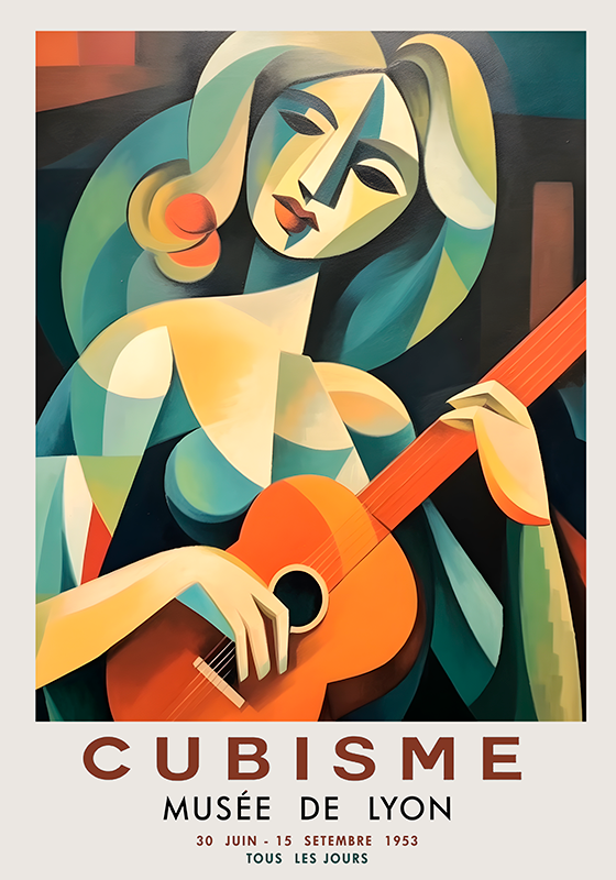 Poster art portrait cubiste de femme avec guitare - TenStickers
