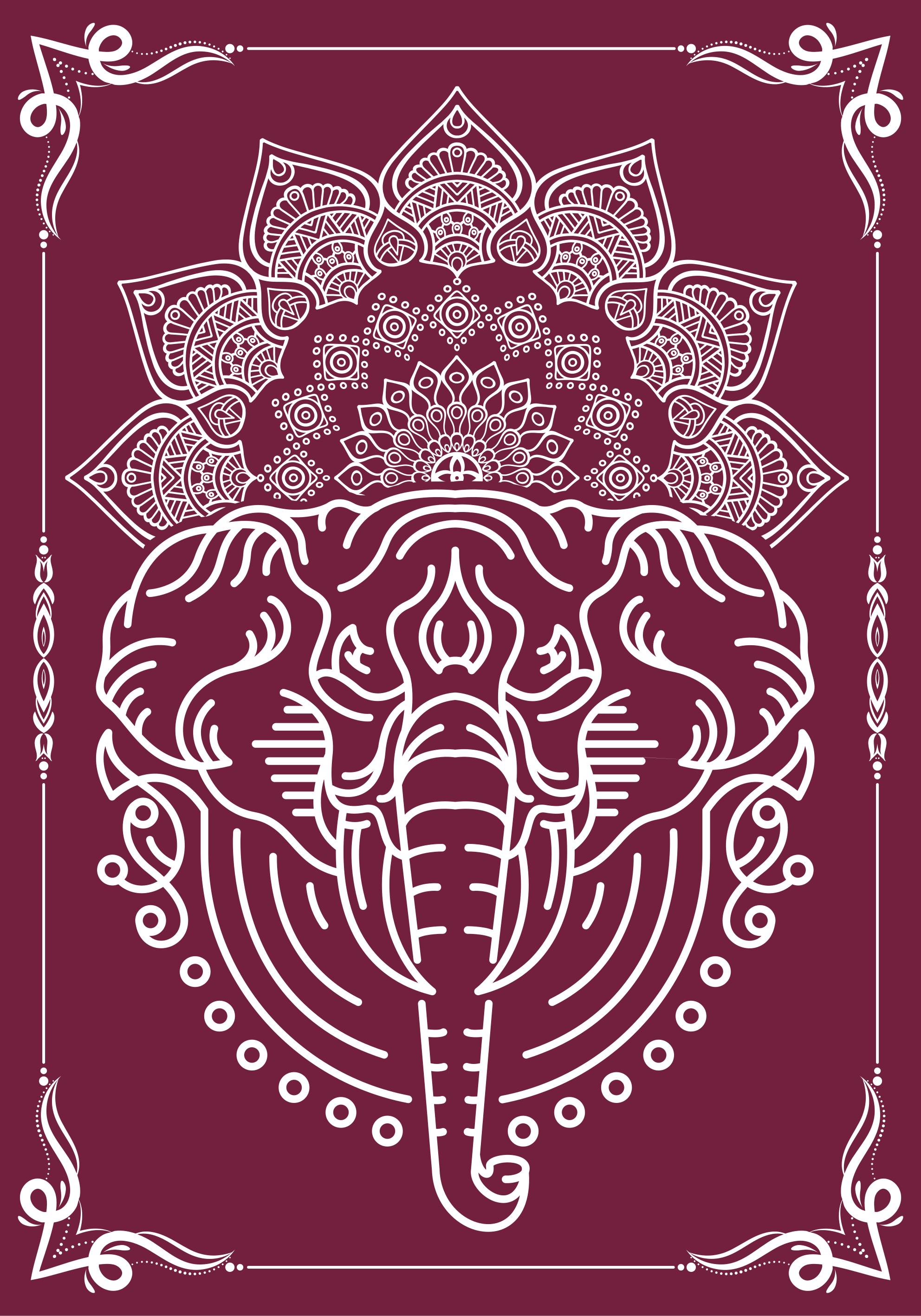 Poster bordeaux mandala éléphant - TenStickers