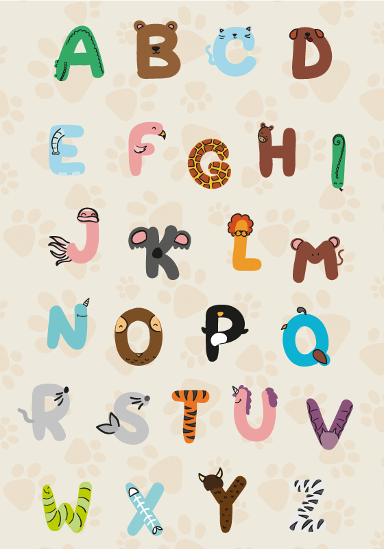 Poster chambre enfant alphabet animalier - TenStickers