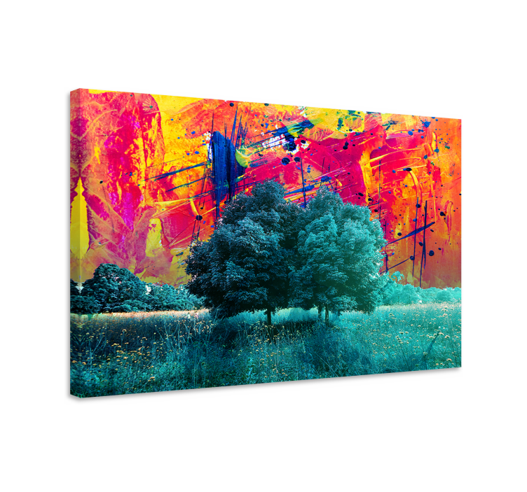 Tableau moderne Paysage de champ coloré avec des arbres - TenStickers