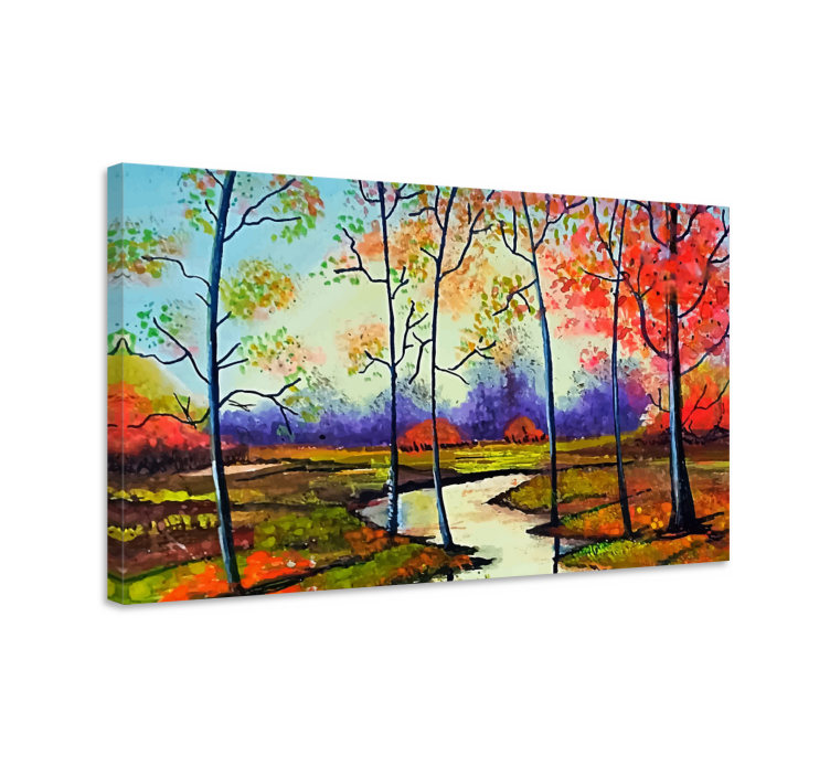 Tableau paysages scène de rivière en automne - TenStickers
