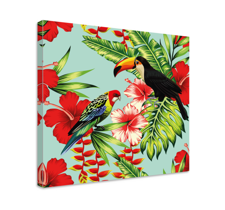 Tableau animaux oiseaux tropicaux et fleurs - TenStickers