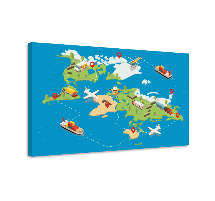 Tableau carte du monde carte des itinéraires - TenStickers
