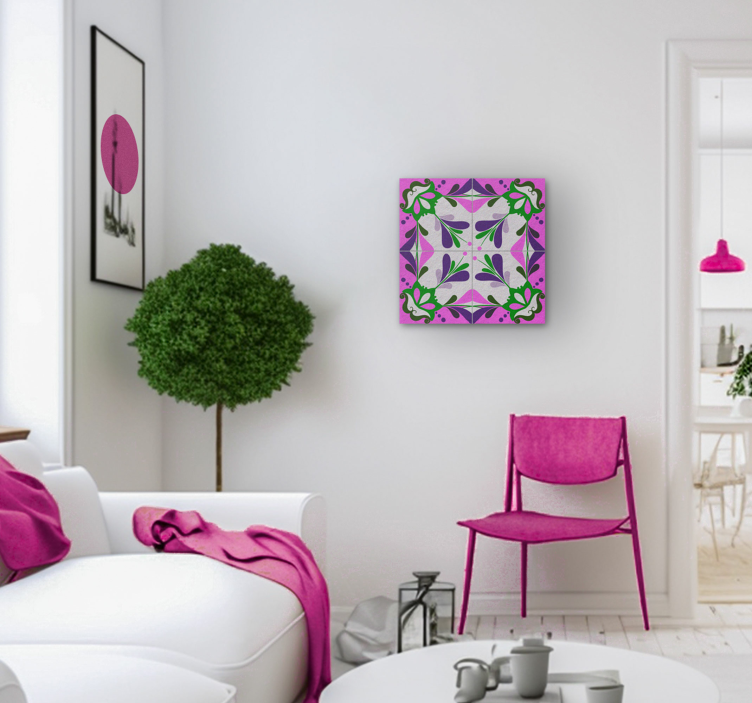 Tableau vintage tuile hydraulique rose - TenStickers